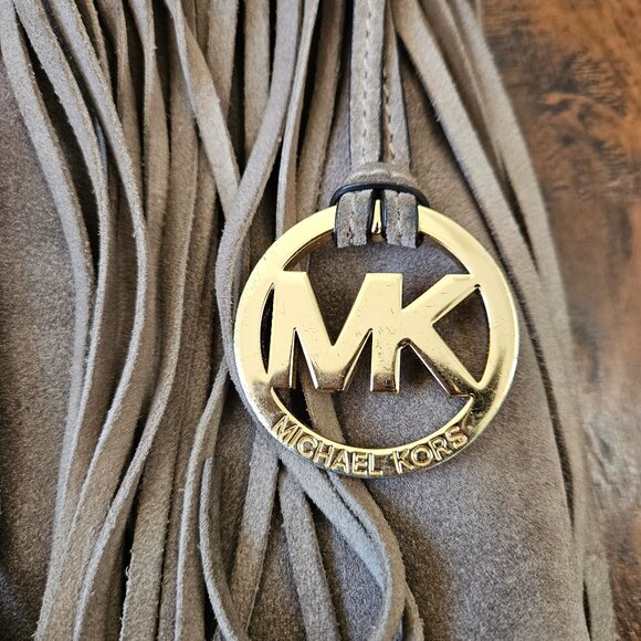 Michael Kors Billy Fringe Suede Crossbody Purse Studded Soft Dune Bohemian Rock - Picture 2 of 11